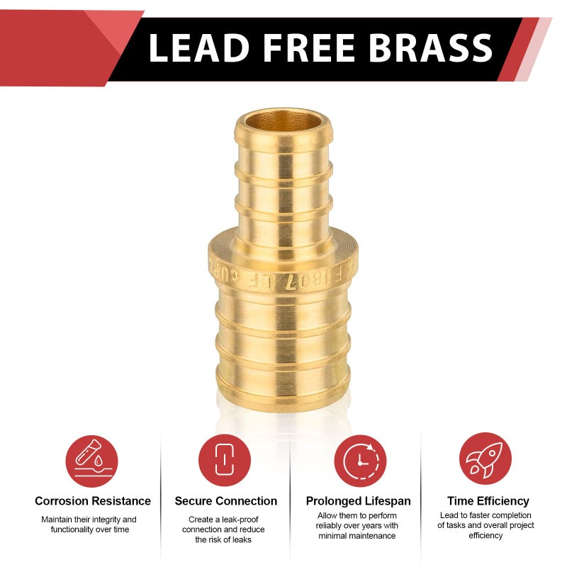 EFIELD (Pack of 10) EFIELD Barb Crimp Pex 1/2 Inch x 3/4 Inch Reducing Coupling Brass Fitting,(PEX1807012) - Image 3